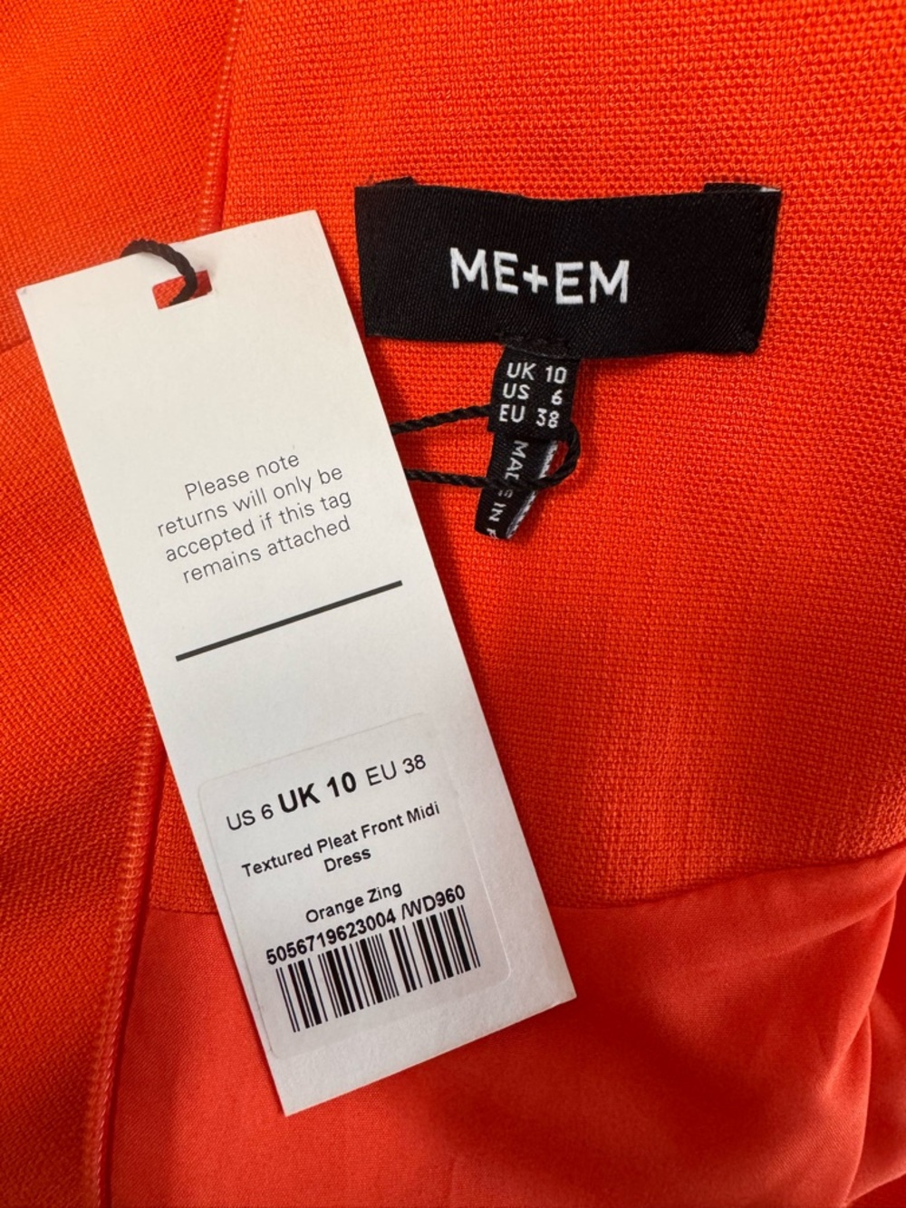 ME+EM Orange Zing Ruched Midi Dress NWT | Flutter Sleeve | UK 10 / US 6 | $575 - Picture 14 of 14